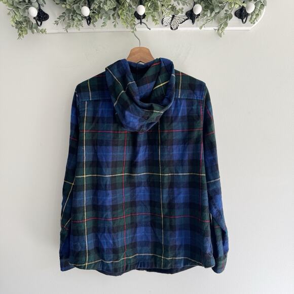 LL Bean Women's Scotch Plaid Flannel Shirt, Relaxed Zip Hoodie PB Medium - Picture 3 of 3